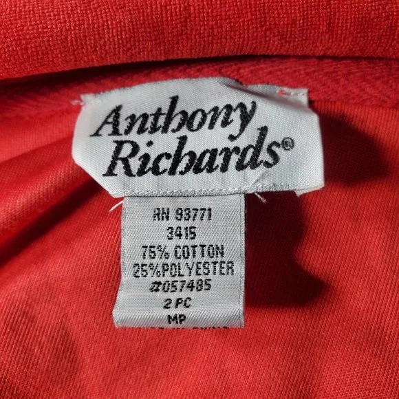 Anthony Richards, Velour Rinestone Zippered Jacket Size Med Petite Cherry Red - Picture 8 of 12